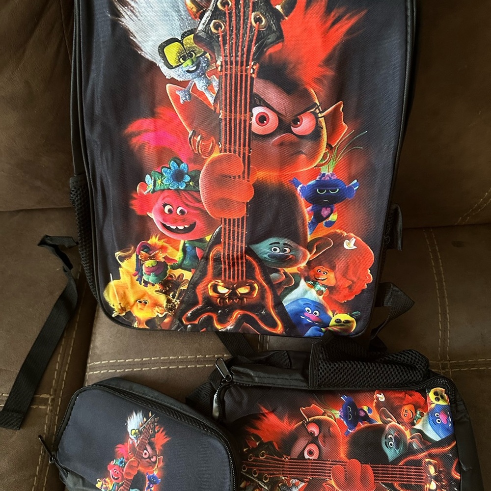 Colorful Trolls 3 piece Backpack Set